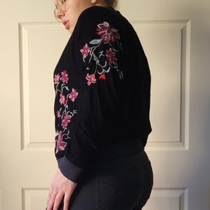 Velvet Embroidered Floral Bomber Jacket